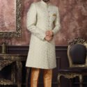 Indo Western Dress For Men White Gold RKL-IW-4981-159023 Men Reception Dress