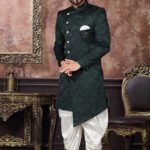 Indo Western Dress For Men Dark Green White RKL-IW-4981-159028 Men Reception Dress