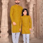 Father and Son Matching Dress Online Family Dress Grey Yellow White RKL-FSMD-5062-159550