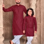 Father and Son Matching Dress Online Family Dress Maroon White RKL-FSMD-5062-159553