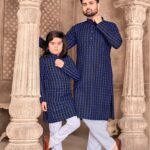 Father and Son Matching Dress Online Family Dress Navy Blue White RKL-FSMD-5062-159554