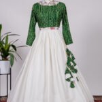 Crop Top Lehenga for Women White Green Fully Stitched Crop Top Lehenga RKL-LH-4504-155050