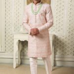 Indo Western Dress For Men Cream Pink RKL-5119-159971 Men Reception Dress