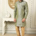 Indo Western Dress For Men Green Gold RKL-5119-1599897 Men Reception Dress