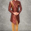 Indo Western Dress For Men Maroon Gold RKL-5503-162517 Men Reception Dress