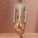 Indo Western Dress For Men Grey Gold RKL-5504-162524 Men Reception Dress