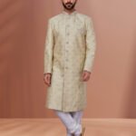 Indo Western Dress For Men Lime Green White RKL-5504-162525 Men Reception Dress