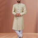 Indo Western Dress For Men Lime Green White RKL-5504-162526 Men Reception Dress