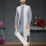 Indo Western Dress For Men Grey Silver RKL-RBZ-27-2704 Men Reception Dress