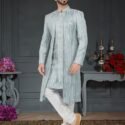 Indo Western Dress For Men Aquamarine Grey RKL-RBZ-27-2715 Men Reception Dress