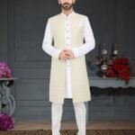Indo Western Dress For Men Cream White RKL-RBZ-27-2716 Men Reception Dress