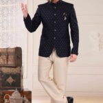 Jodhpuri Suit For Men Wedding RKL-JPST-5701-164044 Blue Gold Men Reception Dress