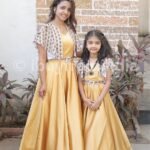 Mother Daughter Matching Dress Gold  Cream IBUY-1118MD
