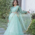 Long Gown Green Light Green Embroidered Long Gown IBUY-1115WMN
