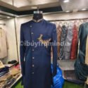 Sherwani for Men Wedding Navy Blue Wedding Sherwani SHR-KLQ-1303 Men Reception Dress