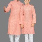 Father and Son Matching Dress Online Family Dress Peach White MJ-001