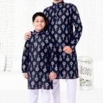 Father and Son Matching Dress Online Family Dress Navy Blue White MJ-009