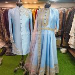 Bride Groom Dress for Marriage Couple Matching Dress For Wedding KLQCD-1126 Light Blue Couple Dress For Engagement