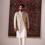 Indo Western Dress For Men Cream RKL-RBZ-4109 Men Reception Dress