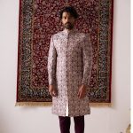 Sherwani for Men Wedding Cream Maroon Wedding Sherwani RKL-SHR-RBZ-3906 Men Reception Dress