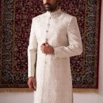 Sherwani for Men Wedding Cream Wedding Sherwani RKL-SHR-RBZ-3908 Men Reception Dress