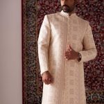 Sherwani for Men Wedding Cream Wedding Sherwani RKL-SHR-RBZ-3909 Men Reception Dress