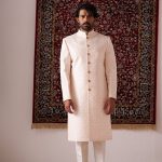 Sherwani for Men Wedding Cream Wedding Sherwani RKL-SHR-RBZ-3910 Men Reception Dress