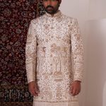 Sherwani for Men Wedding Cream Wedding Sherwani RKL-SHR-RBZ-3911 Men Reception Dress