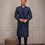 Modi Jacket for Men Kurta Pajama Jacket Set Navy Blue Customized Plus Size Dress for Men RKL-MD-RBZ-3806