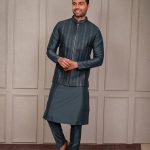 Modi Jacket for Men Kurta Pajama Jacket Set Bluish Green Customized Plus Size Dress for Men RKL-MD-RBZ-3808