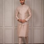 Modi Jacket for Men Kurta Pajama Jacket Set Peach Customized Plus Size Dress for Men RKL-MD-RBZ-3812