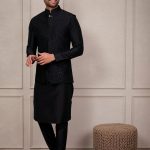 Modi Jacket for Men Kurta Pajama Jacket Set Black Customized Plus Size Dress for Men RKL-MD-RBZ-3817