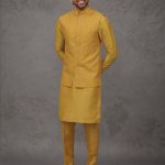 Modi Jacket for Men Kurta Pajama Jacket Set Mustard Customized Plus Size Dress for Men RKL-MD-RBZ-3826