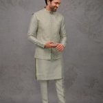 Modi Jacket for Men Kurta Pajama Jacket Set Light Green Customized Plus Size Dress for Men RKL-MD-RBZ-3827