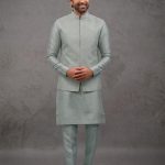 Modi Jacket for Men Kurta Pajama Jacket Set Baby Blue Customized Plus Size Dress for Men RKL-MD-RBZ-3828