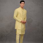 Modi Jacket for Men Kurta Pajama Jacket Set Yellow Customized Plus Size Dress for Men RKL-MD-RBZ-3829