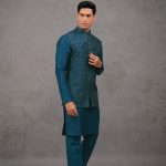 Modi Jacket for Men Kurta Pajama Jacket Set Bluish Green Customized Plus Size Dress for Men RKL-MD-RBZ-3830