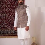 Modi Jacket for Men Kurta Pajama Jacket Set White Brown Customized Plus Size Dress for Men RKL-MD-RBZ-4115