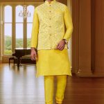 Modi Jacket for Men Kurta Pajama Modi Jacket Set Yellow RK-MDJKT-1111