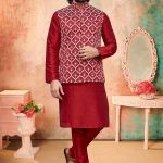 Modi Jacket for Men Kurta Pajama Modi Jacket Set Maroon RK-MDJKT-1117