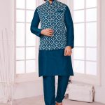 Modi Jacket for Men Kurta Pajama Modi Jacket Set Bluish Green RK-MDJKT-1118