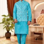 Modi Jacket for Men Kurta Pajama Modi Jacket Set Turquoise RK-MDJKT-1119