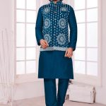 Modi Jacket for Men Kurta Pajama Modi Jacket Set Bluish Green RK-MDJKT-1127