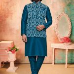 Modi Jacket for Men Kurta Pajama Modi Jacket Set Bluish Green RK-MDJKT-1130