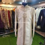 Sherwani for Men Wedding Cream Wedding Sherwani SHR-KLQ-1318 Men Reception Dress