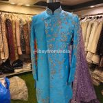 Sherwani for Men Wedding Sky Blue Wedding Sherwani SHR-KLQ-1330 Men Reception Dress