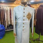 Sherwani for Men Wedding Light Blue Wedding Sherwani SHR-KLQ-1332 Men Reception Dress