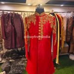 Sherwani for Men Wedding Red Wedding Sherwani SHR-KLQ-1334 Men Reception Dress