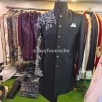 Sherwani for Men Wedding Black Wedding Sherwani SHR-KLQ-1336 Men Reception Dress