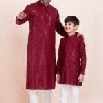 Father and Son Matching Dress Online Family Matching Dress Maroon White RKL-FSMD-11952-204129